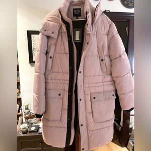 NWT BooHooMAN Men’s XL long pink puffer jacket. Winter is coming!